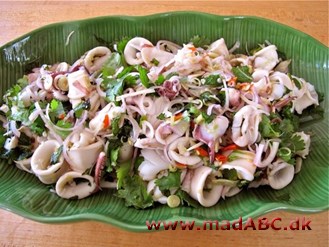 Her er en lækker blækspruttesalat med rødløg og citrongræs. Prøv den som tilbehør til aftensmad eller som selvstendig hovedret eller frokost. Retten er ganske nem at lave og smager dejligt. 