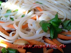 Asiatisk inspireret salat med kylling og risnudler. Den krydrede ret er lækker som frokost eller let aftensmad. 