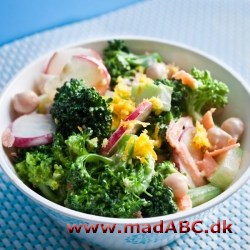 Broccolisalat med sennepsdressing Her er en lækker broccolisalat med sennepsdressing, der kan bruges som tilbehør til for eksempel kødretter. Kan også bruges som frokostret, eventuelt med bacon.