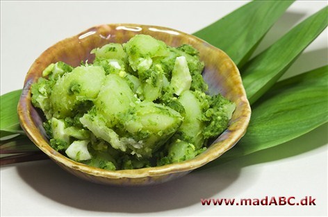 Den grønne kartoffelsalat smager også dejligt sammen med culotte, hakkebøf eller frikadelle, serveret sammen med salat af tomat og peberfrugt.