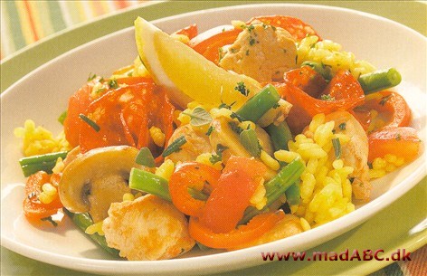Paella med svampe og chorizo Paella med svampe og chorizo
