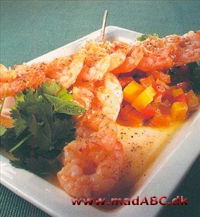 Tigerrejer med ragout af peberfrugter Tigerrejer med ragout af peberfrugter