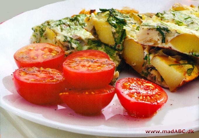 Kartoffelæggekage med tomatsalat