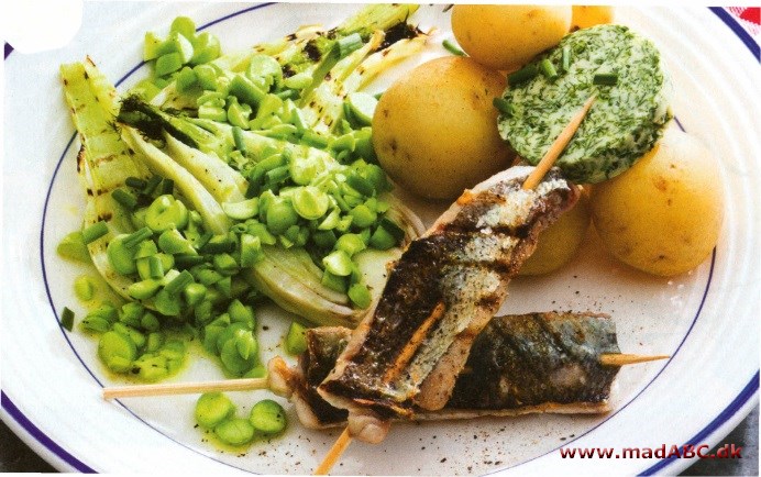 Grillede hornfisk og fennikel med ærtedressing