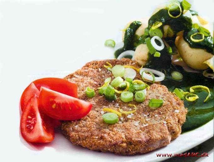 Kalveschnitzler med spinatsauce