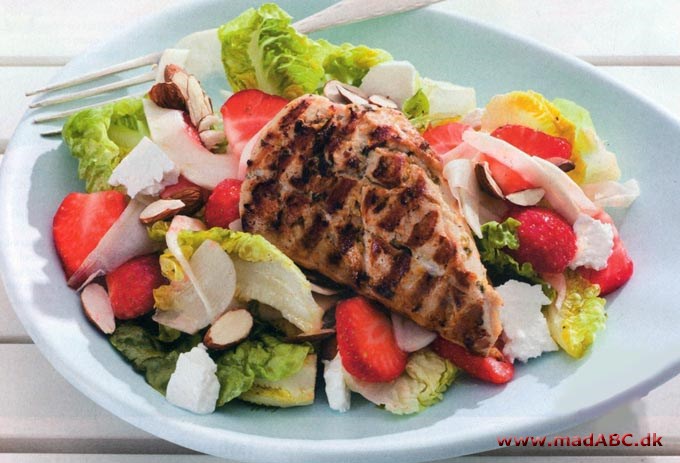 Salat med kylling, fennikel og jordbær