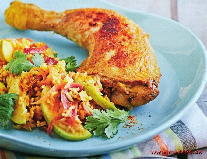 Stegte ris med kylling og æbler