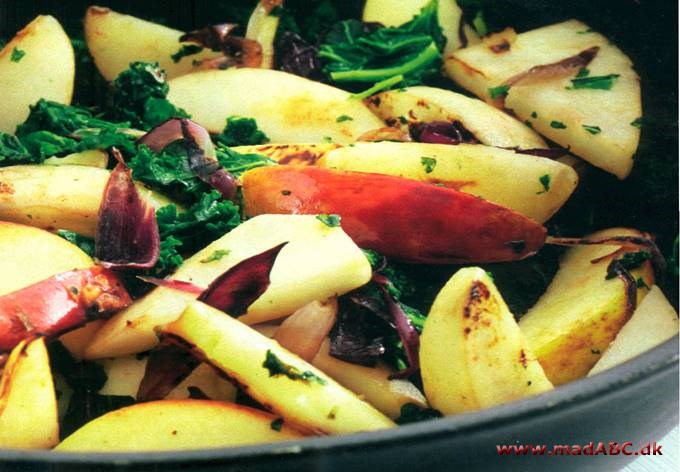 Selleri-jordskokkepande med grønkål og æbler -en god opskrift fra madABC