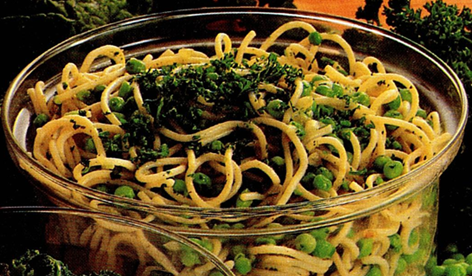 Ærter og spaghetti eller bacon