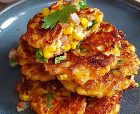 Halloumi, chorizo, forårsløg og majsfritters