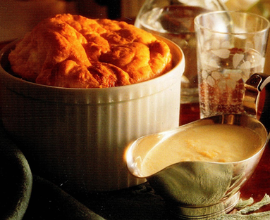 Ansjossoufflé med kaviarsovs