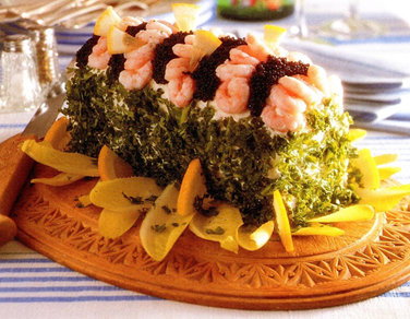 Smørrebrødstærte med rejer og kaviar