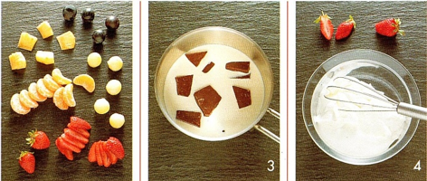 Frugtsalat med chokoladesovs