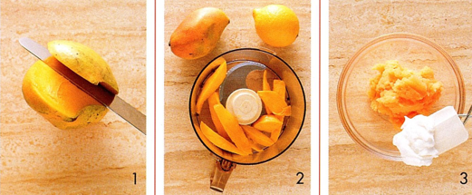 Mangosorbet med romrosiner