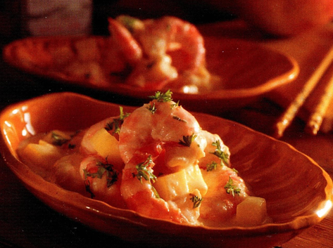 Gryde med rejer og mango