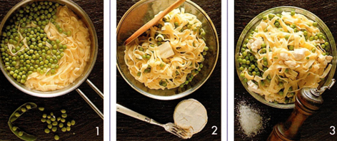 Pasta med frisk gedeost og ærter