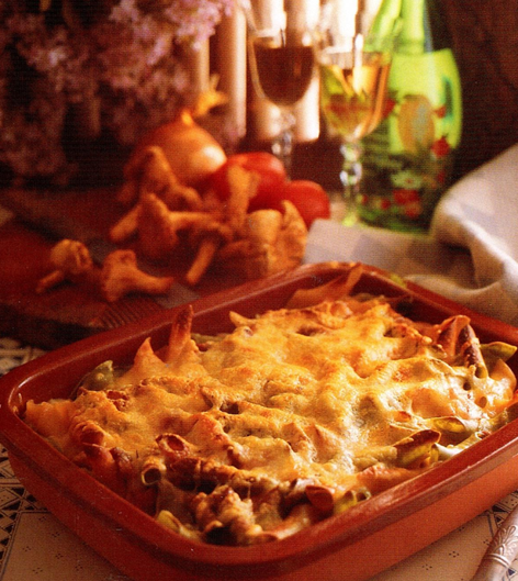 Pastagratin med kantareller