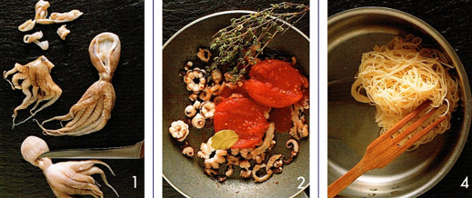 Spaghetti med blæksprutter