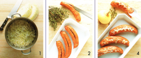 Timiankrydret pølse med kål
