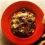Pasta med strimlet oksekød